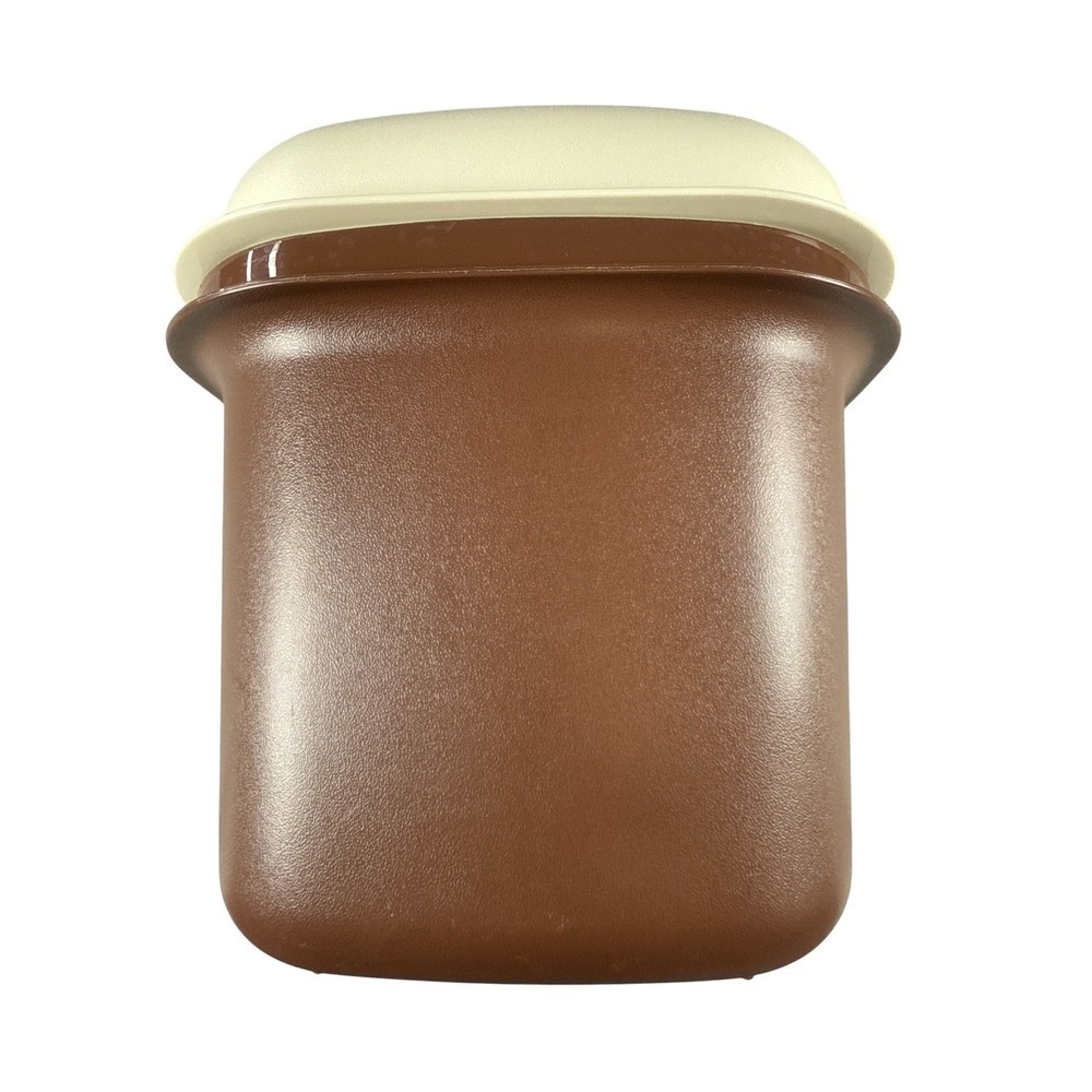 Vintage Tupperware Servalier Canister Brown Almond 1466-11 Square Storage Lid 6"